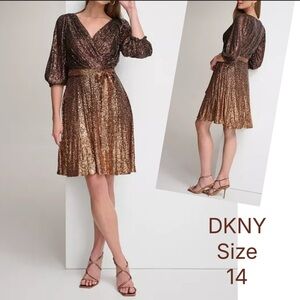 🗽DKNY Women's Shimmering Brown 3/4 Puffy Sleeves